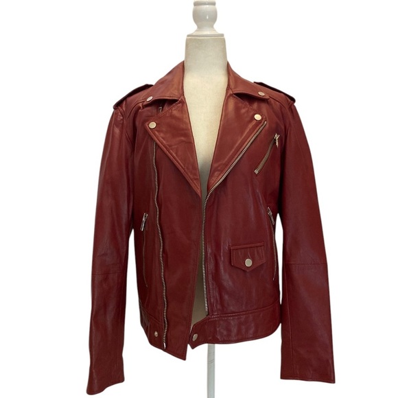 Deadwood River Biker Leather Jacket Stockholm Sweden in Burgundy Women’s Small - Picture 8 of 15